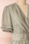 Gretta Sage Short Sleeve Midi A-Line Dress | Boutique 1861 side close-up
