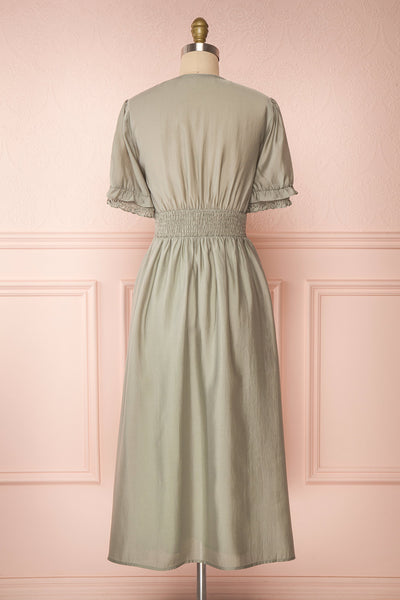 Gretta Sage Short Sleeve Midi A-Line Dress | Boutique 1861 back view