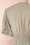 Gretta Sage Short Sleeve Midi A-Line Dress | Boutique 1861 back close-up