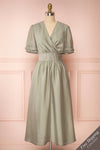 Gretta Sage Short Sleeve Midi A-Line Dress | Boutique 1861 front view