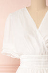 Gretta White Short Sleeve Midi A-Line Dress | Boutique 1861 front close-up