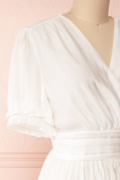 Gretta White Short Sleeve Midi A-Line Dress | Boutique 1861 side close-up