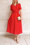 Gretta Red Short Sleeve Midi A-Line Dress | Boutique 1861 model look