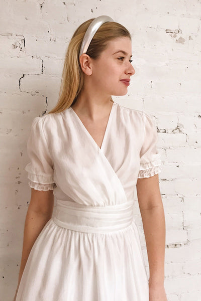 Gretta White Short Sleeve Midi A-Line Dress | Boutique 1861 on model