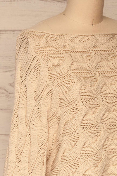Grodzisk Beige Cropped Knitted Sweater | La petite garçonne side close-up