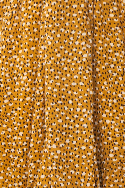 Guada Mustard Yellow Patterned Long Sleeved Dress | Boutique 1861 fabric detail