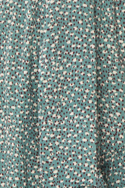 Guada Turquoise Teal Patterned Long Sleeved Dress | Boutique 1861 fabric detail