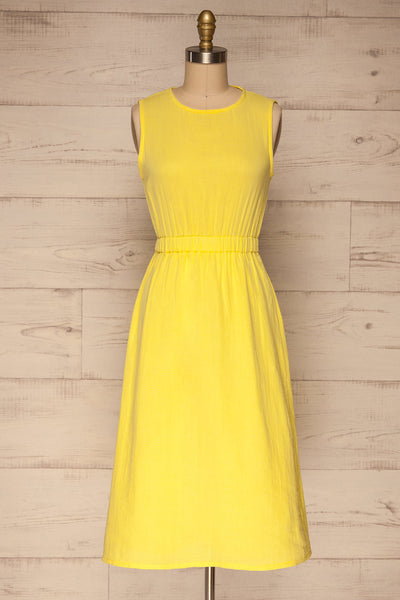 Guaranda Yellow Sleeveless Midi Dress | La petite garçonne  front view