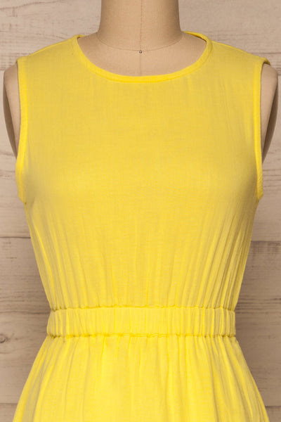 Guaranda Yellow Sleeveless Midi Dress | La petite garçonne  front close-up