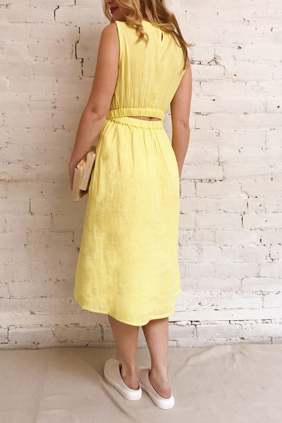 Guaranda Yellow Sleeveless Midi Dress | La petite garçonne on model