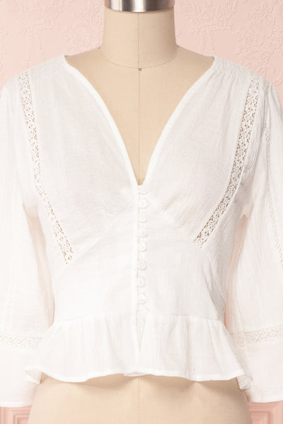Gulcan Ivory Button-Up Crop Top with Lace | Boutique 1861 2