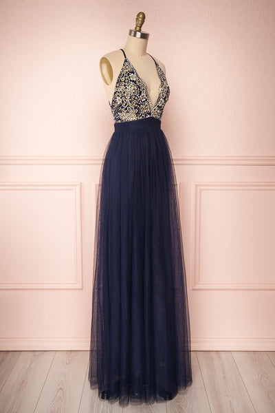 Gunvor Navy Blue Mesh Gown with Glitter | Boutique 1861 3