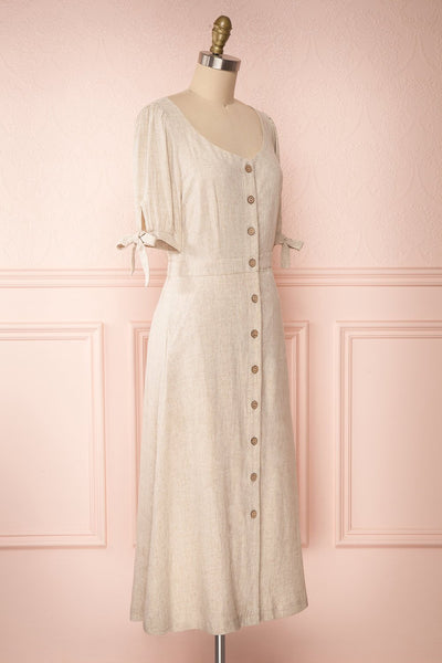 Hadeon Beige Midi A-Line Dress | Robe en Lin side view | Boutique 1861