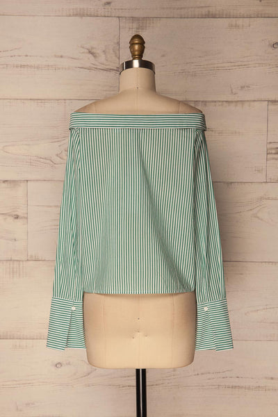 Haget Green & White Striped Boat Neckline Shirt | La Petite Garçonne