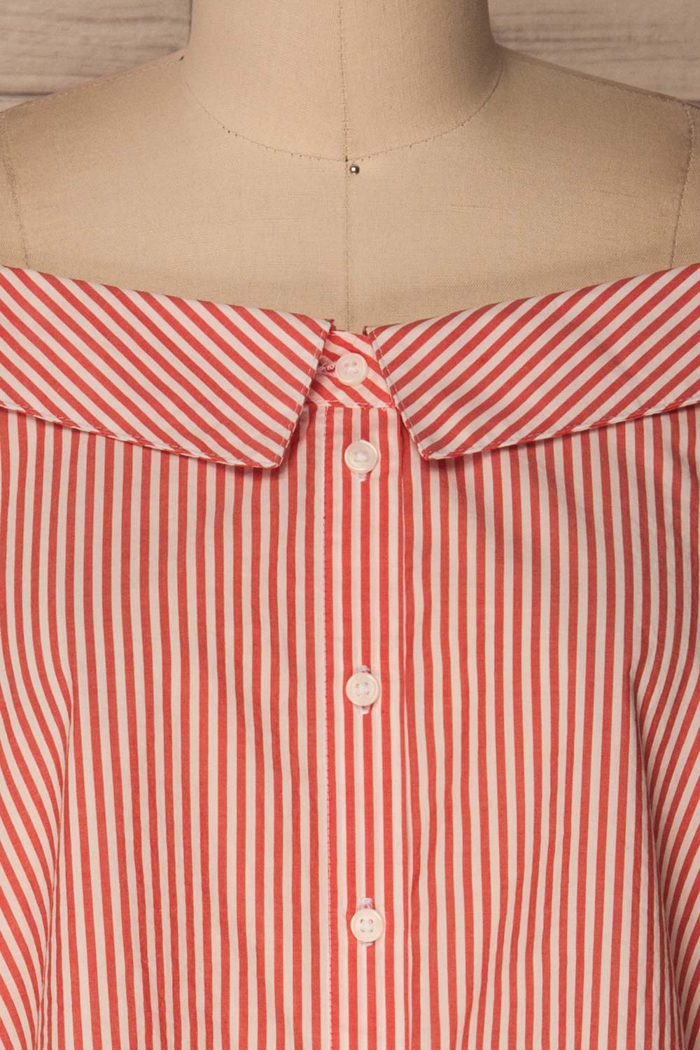 Haget Red & White Striped Boat Neckline Shirt | La Petite Garçonne