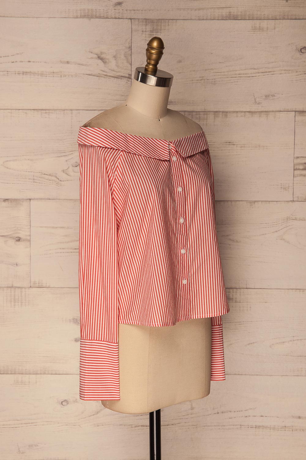 Haget Red & White Striped Boat Neckline Shirt | La Petite Garçonne