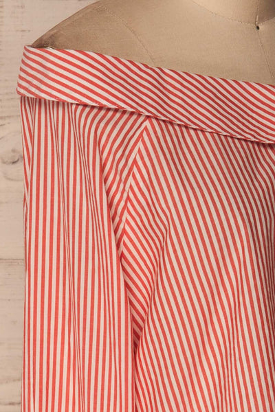 Haget Red & White Striped Boat Neckline Shirt | La Petite Garçonne