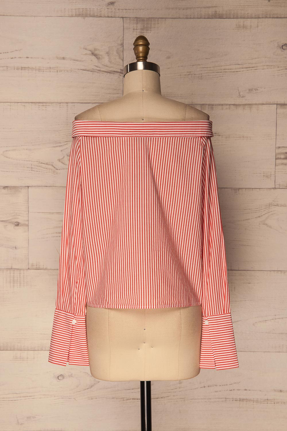 Haget Red & White Striped Boat Neckline Shirt | La Petite Garçonne