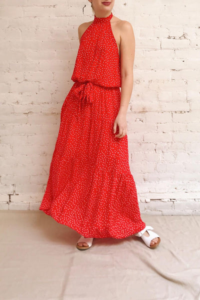 Hagoromo Red & White Polka Dots Maxi Dress | La petite garçonne model look