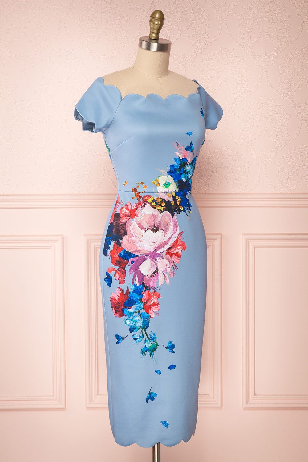 Hailly Blue Floral Scalloped Fitted Ted Baker Dress | Boutique 1861