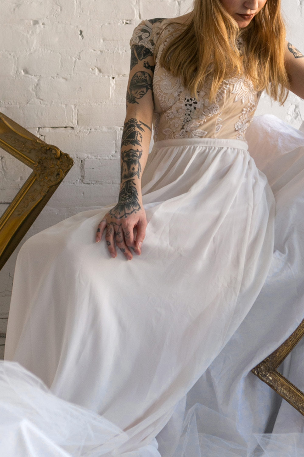 Halide Ivory Chiffon Embroidered A-Line Bridal Dress | Boudoir 1861