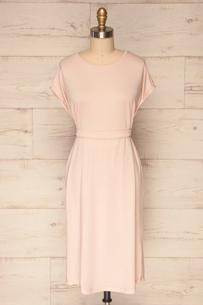 Halluin Blush Pink T-Shirt Dress with Belt | La Petite Garçonne