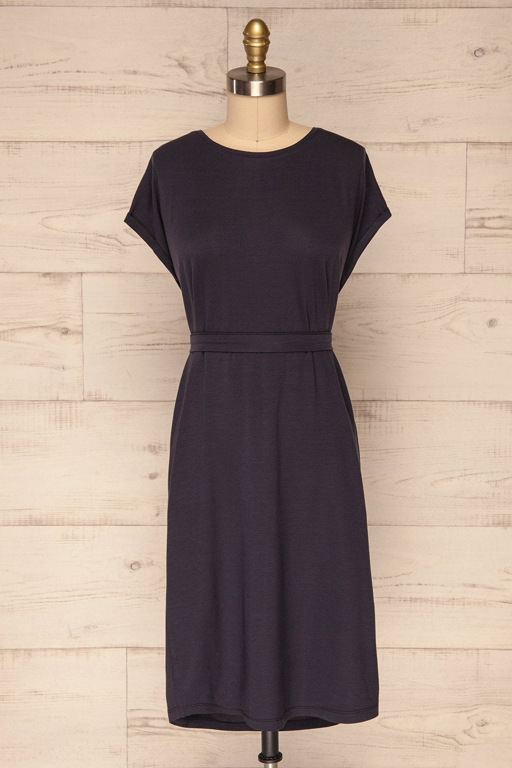 Halluin Navy Blue T-Shirt Dress with Belt | La Petite Garçonne