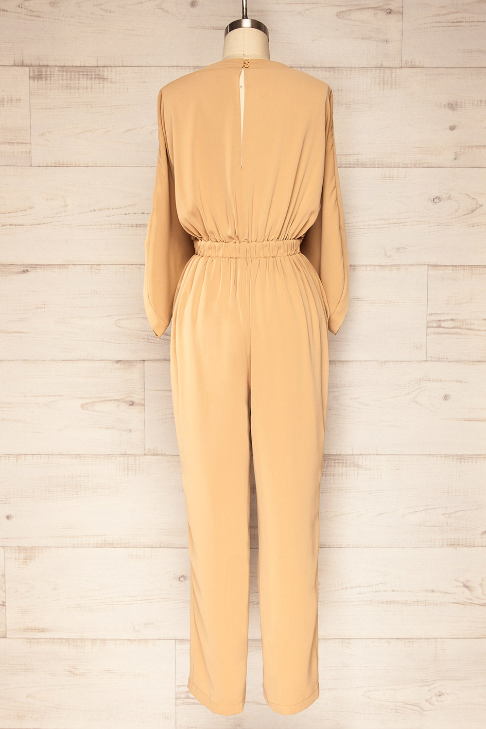 Hanrine Beige Boat Neckline Jumpsuit w/ Pockets | La petite garçonne back view 