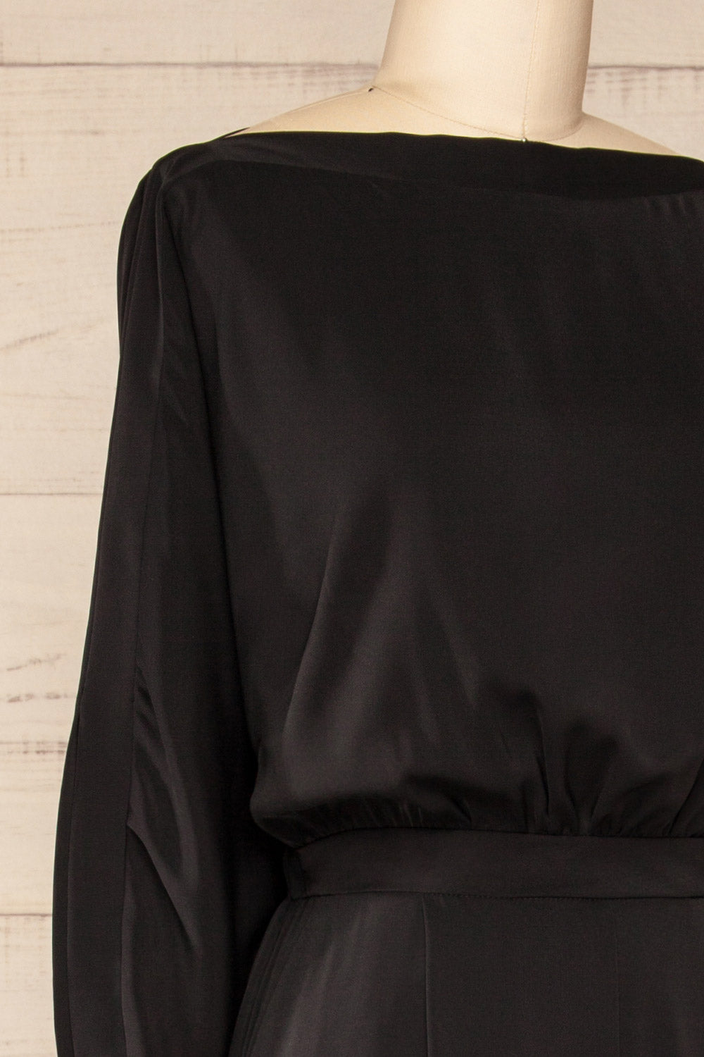 Hanrine Black Boat Neckline Jumpsuit w/ Pockets | La petite garçonne side close-up