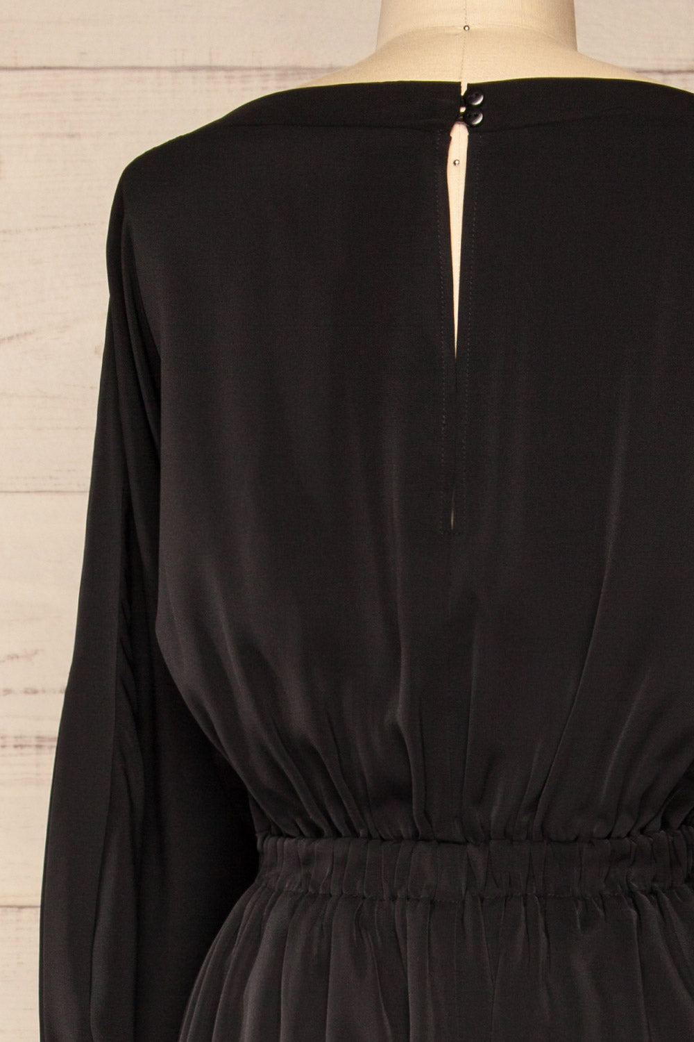 Hanrine Black Boat Neckline Jumpsuit w/ Pockets | La petite garçonne back close-up