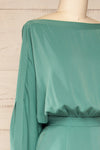 Hanrine Green Boat Neckline Jumpsuit w/ Pockets | La petite garçonne side close-up