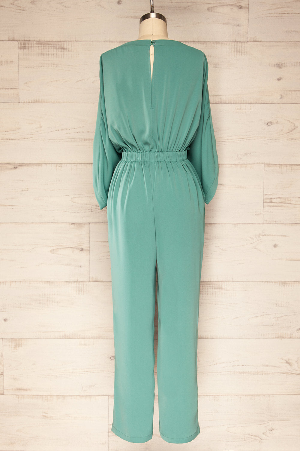 Hanrine Green Boat Neckline Jumpsuit w/ Pockets | La petite garçonne back view 