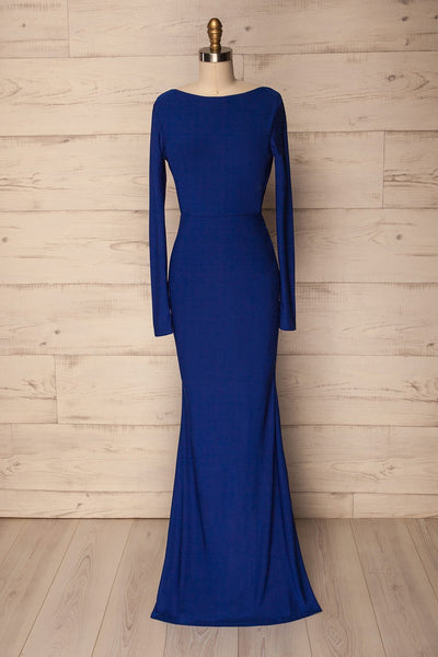 Haro Blue Long Sleeve Open-Back Fitted Gown | La Petite Garçonne