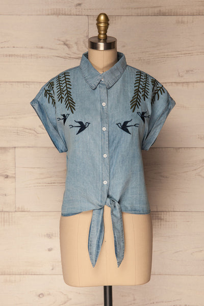 Harrogate Blue Short Sleeved Embroidered Shirt | La Petite Garçonne 1