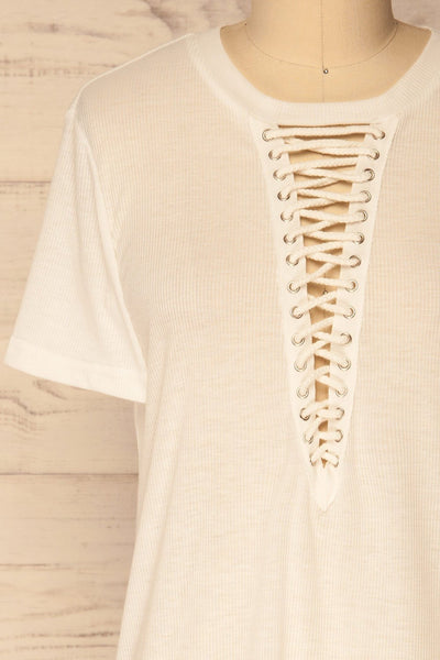 Harsin Cloud White T-Shirt with Laced Neckline | La Petite Garçonne