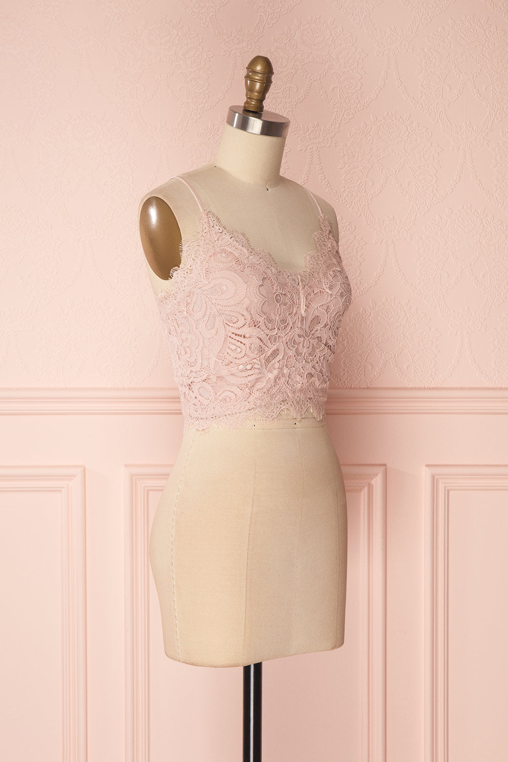 Havika Rose Blush Lace Fitted Crop Top | Boutique 1861