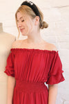 Catolie Red Layered Midi Dress w/ Frills | Boutique 1861 model close up