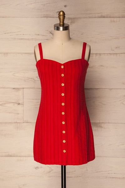 Heem Cerise Red Fitted Button-Up Dress | La Petite Garçonne