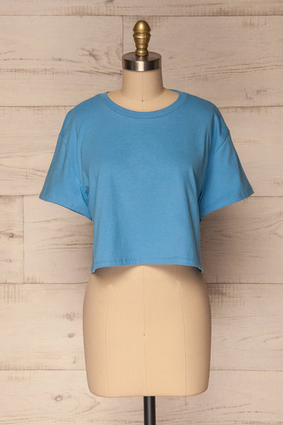 Heks Bleu Light Blue Cotton Cropped T-Shirt | La Petite Garçonne 1