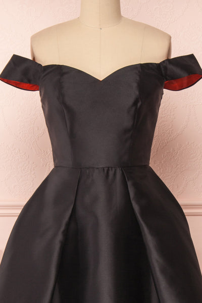 Helena Black & Red A-Line High-Low Gown | Boutique 1861 front close-up