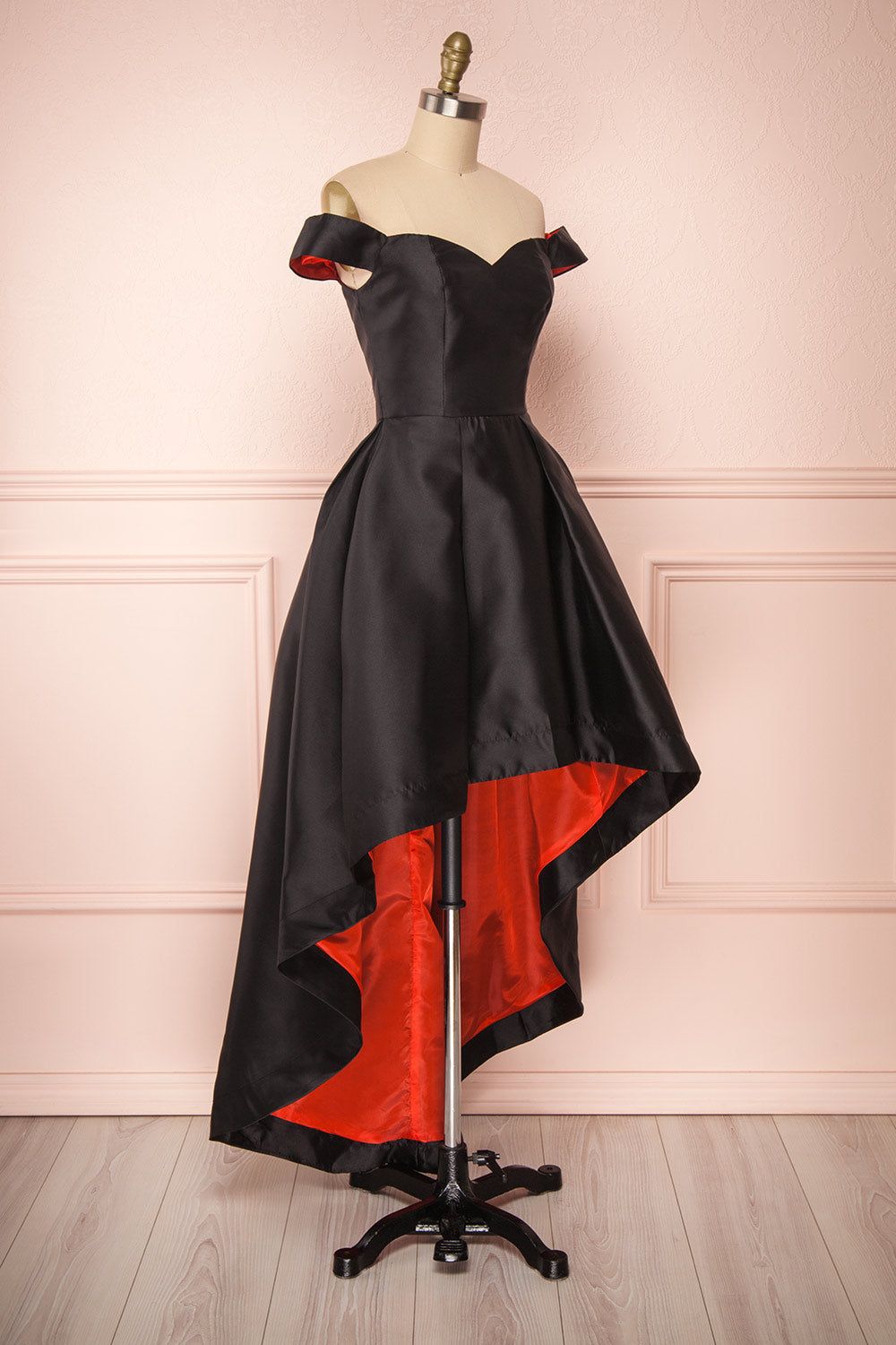 Helena Black & Red A-Line High-Low Gown | Boutique 1861 side view 