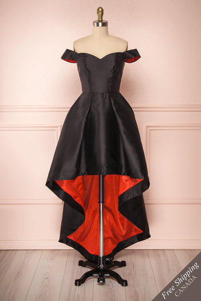 Helena Black & Red A-Line High-Low Gown | Boutique 1861 front view