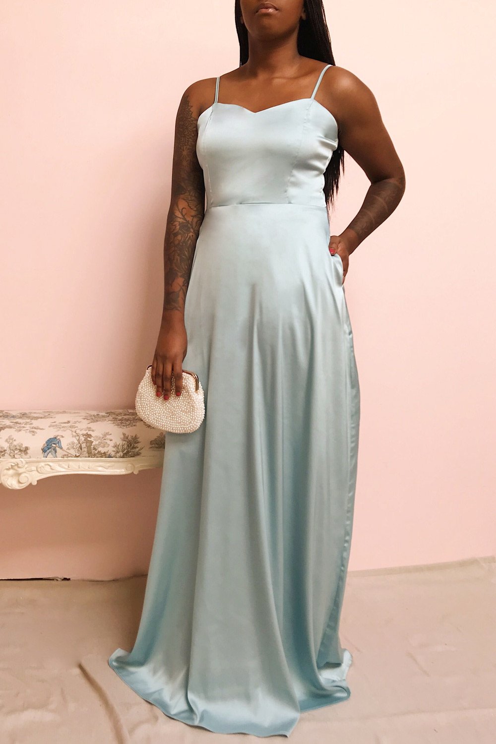 Hellee Blue Light Blue Silky Maxi Dress | Boudoir 1861 model look 1