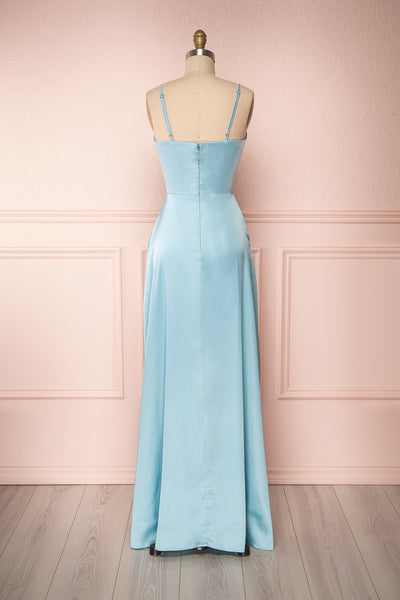 Hellee Blue Light Blue Silky Maxi Dress | Boudoir 1861 back view