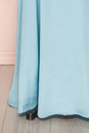 Hellee Blue Light Blue Silky Maxi Dress | Boudoir 1861 bottom close-up