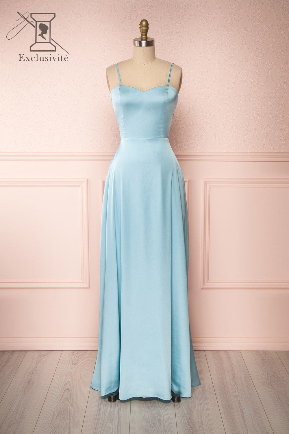 Hellee Blue Light Blue Silky Maxi Dress | Boudoir 1861 front view 