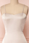 Hellee Cream Beige Silky Maxi Dress | Boudoir 1861 front close-up