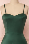 Hellee Green Dark Green Silky Maxi Dress | Boudoir 1861 front close-up