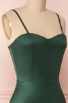 Hellee Green Dark Green Silky Maxi Dress | Boudoir 1861 side close-up