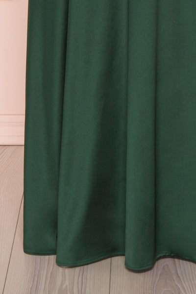 Hellee Green Dark Green Silky Maxi Dress | Boudoir 1861 bottom close-up